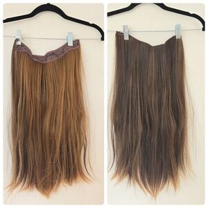 Human Hair Extensions 21" Halo Wire No Clips Brown Ombre Two Tone 12" Width